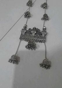 Silver Jhumka Necklace