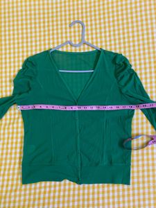 Sheer Green Button-Up Top Busy 36