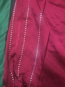Burgundy Embellished Satin Shirt