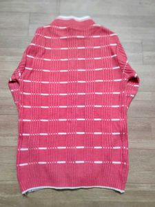 Pinkish Red Checked Pullover Sweater