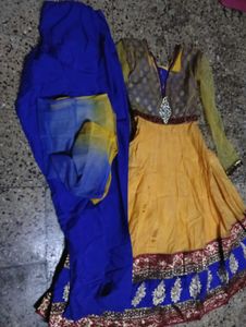 Designer Yellow Blue Anarkali Dress