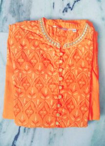 Orange Embroidered Kurta