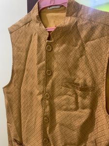 Gold Patterned Nehru Vest
