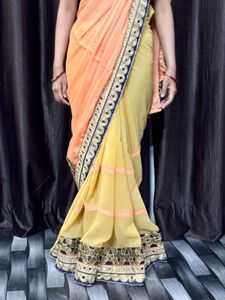 Beautifully Contrasted Saree with Delicate Mirror
