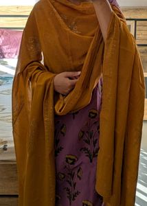 Purple & Mustard Yellow Printed Kurta with Sharara