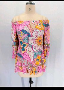New Off Shoulder Floral Top With Trim