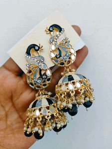 Peacock Meenakari Red/Black Jhumka Earrings