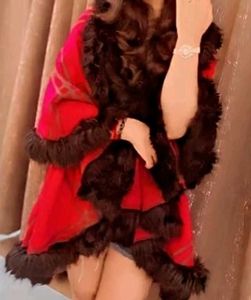 Luxury Stylish Pink Plum cape shawl with Black fur