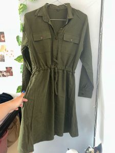 Olive Green Utility Shirt Dress – Size M