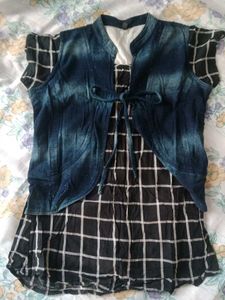 Girls Black Checkered Dress with Jacket