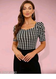 Houndstooth Puff Sleeve Top