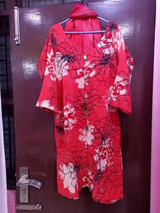 Red Tailor Stitched Kurti With Chiffon Dupatta