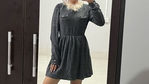 Mini Dress with Faux Fur Collar