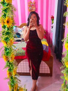 Burgundy Velvet Midi Dress