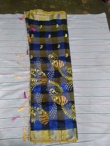 Elegant Blue Checked Saree