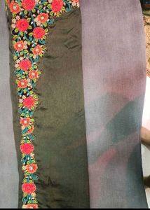 Embroidered Green Saree