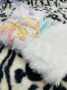 White Baby Girl Frock Set For Winter