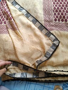 Beautiful Light Silky Cotton Beige Saree🍬