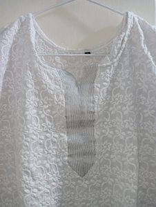 White Chikankaari Short Kurta