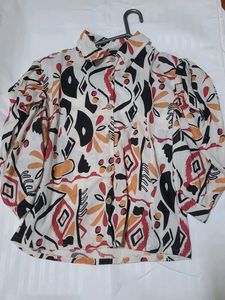 Abstract Print Button-Down Top