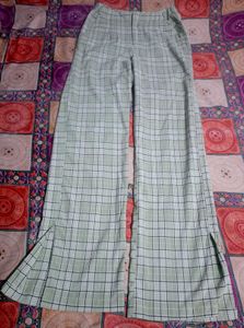 Green Plaid Flared Pants