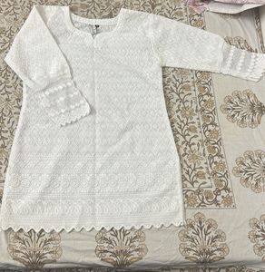 Elegant White Embroidered Kurta | Size S