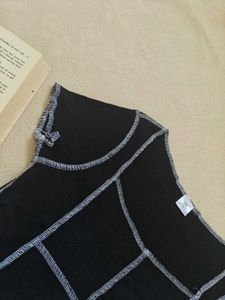 Black Contrast Stitch Crop Top