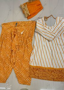 Yellow Leheriya Print Kurti Set💛