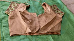 Golden And Parrot Green Sari With Blouse