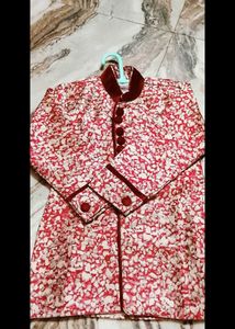 Elegant Red Sherwani Jacket With Bottom Wear