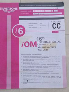 Class 6 IOM Math Olympiad Original Question Paper