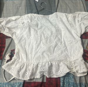 White Chickenkari Print Crop Top