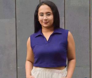 Navy Cropped Polo Collar Top