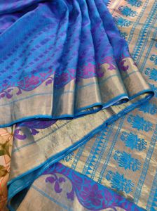 Beautiful Blue Pure Soft Silk Saree