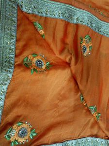 Orange Embroidered Saree