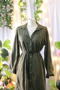 Olive Green Midi Shirt Dress
