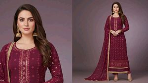 Elegant Maroon Embroidered Suit Set