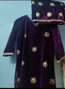 Purple Velvet Kurta Set