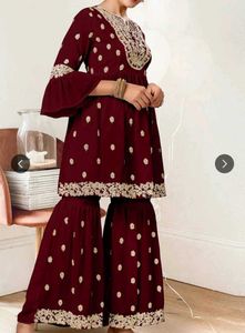 Maroon Embroidered Kurta Set