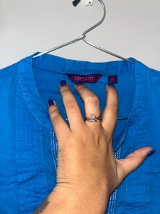 Blue Solid Cotton Kurti – Size S (with freebie)