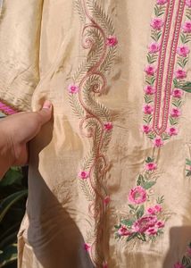 Golden Shiny Embrodied Kurti With Pants