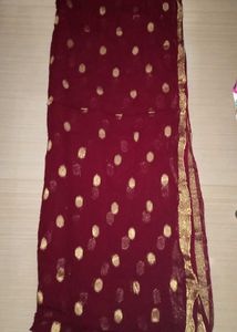 Maroon & Gold Polka Dot Sari