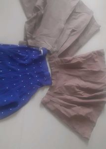 FREE BLUE Skirt with 2 brown pleated skirts