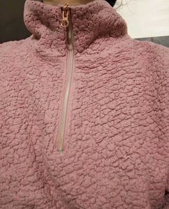 Women Cozy Pink Quarter-Zip Pullover