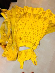 Yellow Net Lehnga For Haldi Ready