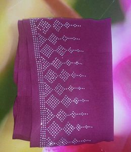 Purple Dimond Work Saree With Latkan