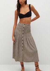 MNG Beige &amp; Black Gingham Checked A-line Skirt