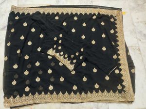 Elegant Black &amp; Gold Embellished Saree