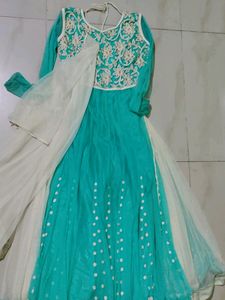 Beautiful sea green gown frock for women.