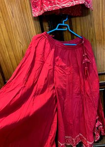 Red Paisley Print Kurta Skirt Set. Size- XL